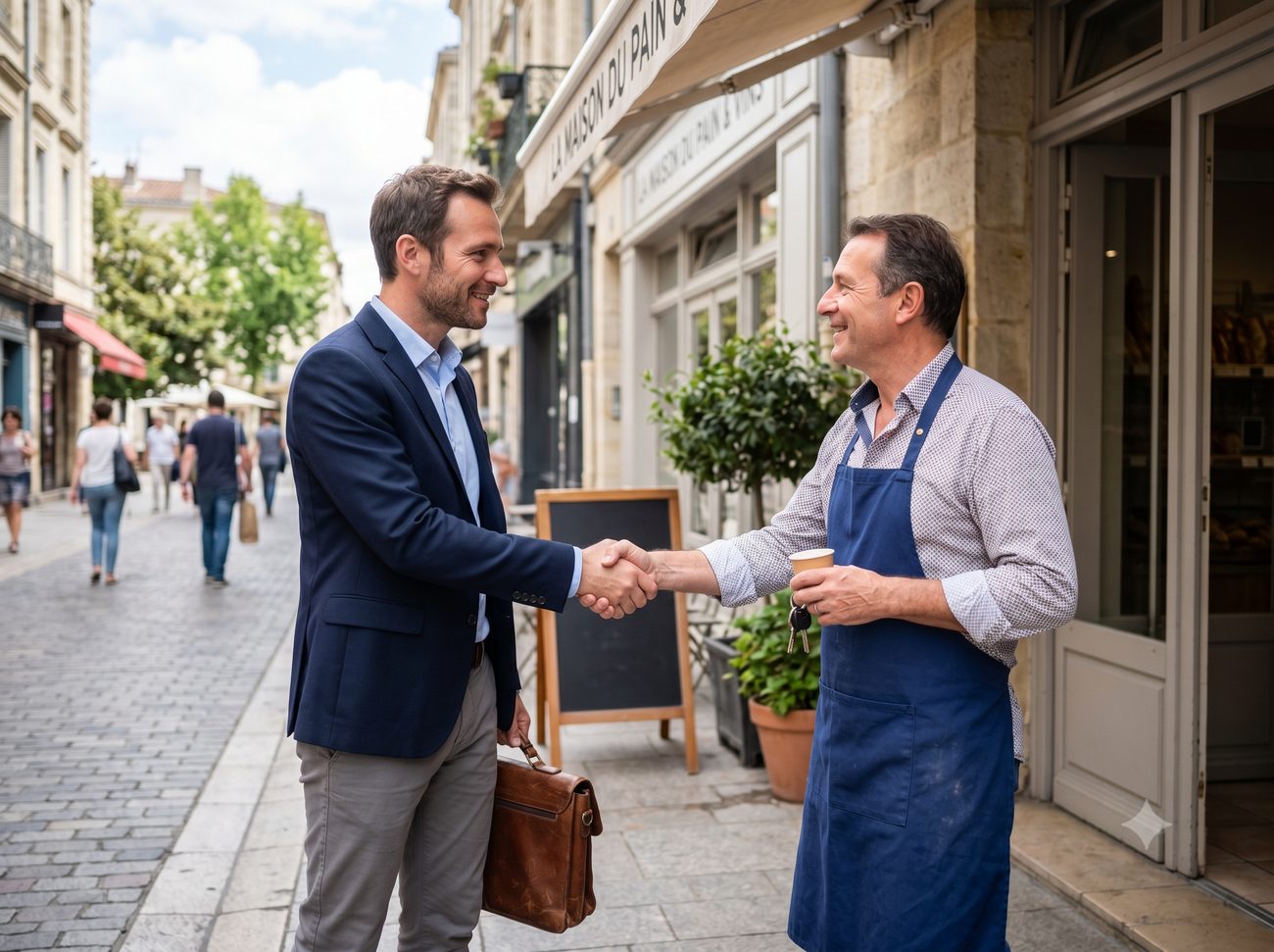 Commercial VRP serrant la main d'un client commercant